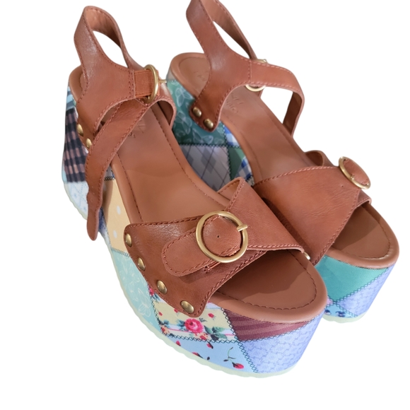 Dolls Kill XHolly Brown Leather Platform Sandals with Patchwork Wedge - Picture 7 of 7